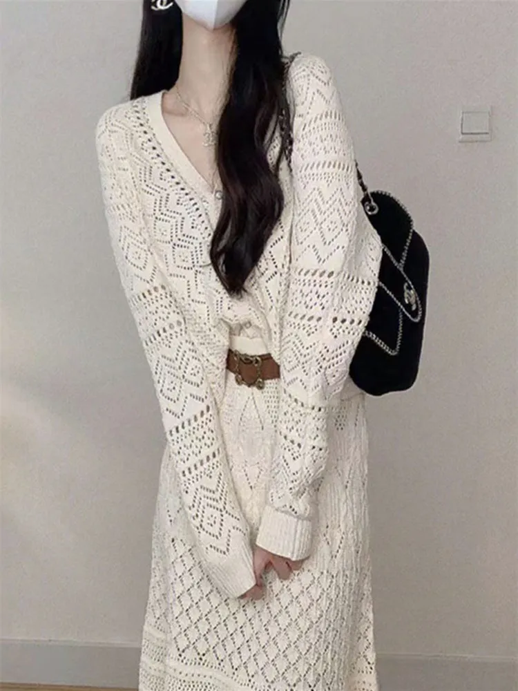 TIYIHAILEY Free Shipping Cotton Single Breasted Coat Women Crocheted Outerwear Full Sleeve Hand Made Sweaters Long Skirt One Set