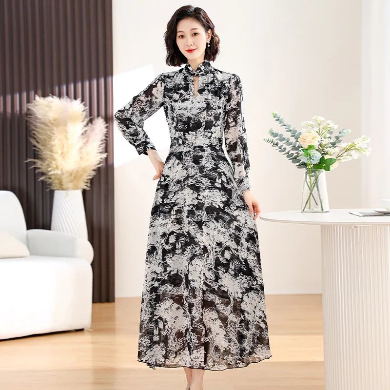 

Vintage Chiffon Party Long Dresses Women Elegant A Line Casual Dress Aestethic High Waist Robe 2024 Maxi Dresses for Women