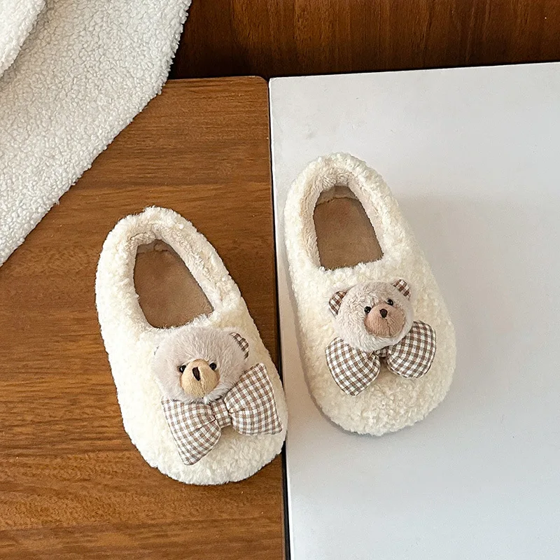 الفتيات شباشب على الموضة مع الدببة لطيف الاطفال الجلد المدبوغ أحذية دافئة لينة أسفل 2025 الشتاء الأطفال عادية الشقق عدم الانزلاق تنوعا #3