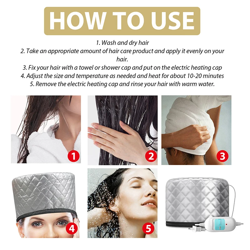 Gorro de SPA para el cabello, gorro con calefacción eléctrica, gorro de tratamiento ajustable para el cuidado del cabello, vaporizador térmico para el cuidado Personal