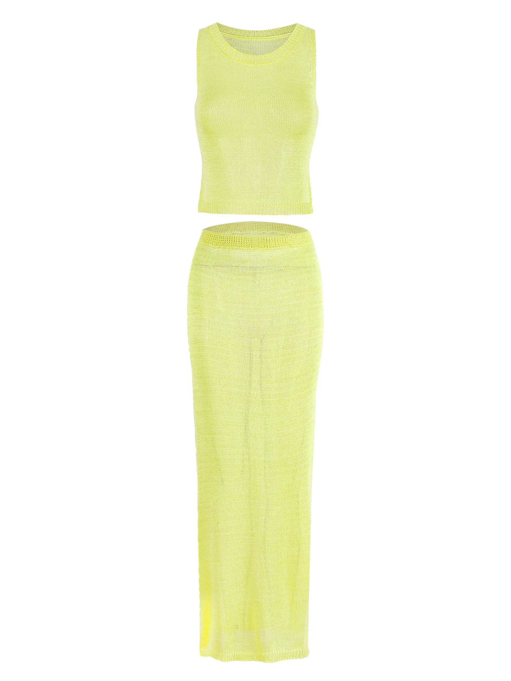 Sexy Transparent Sleeveless Shiny Camisole Tank Top Long Dress Two Piece Set 2025 Fashion Elastic Waist Wrap Hip Knitted Set K68