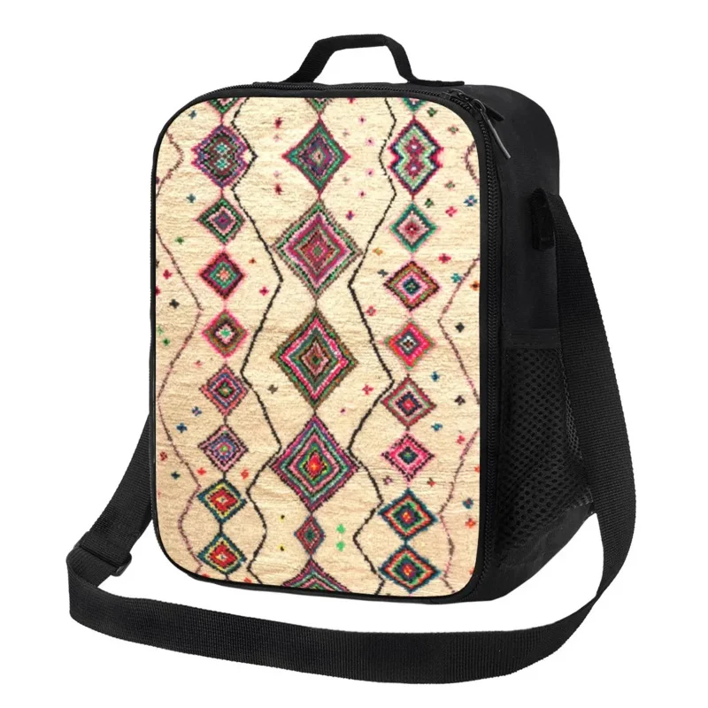 Bolsa de almuerzo aislada con alfombra Berber marroquí, estilo bohemio, enfriador térmico geométrico bohemio antiguo, fiambrera para playa, Camping, viajes