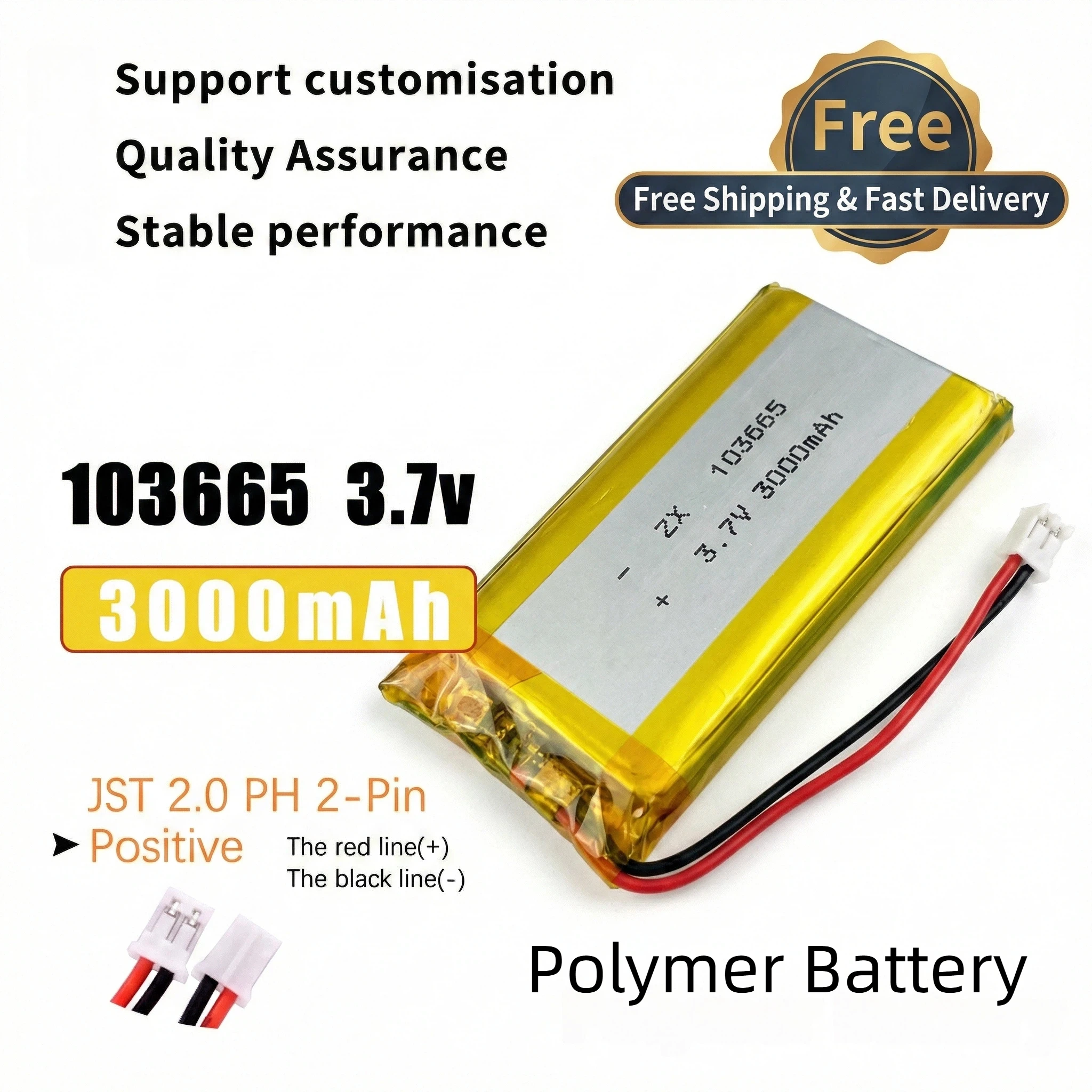 

103665 3.7V 3000mAh Polymer Lithium Battery Rechargeable Lipo Cell for Tablet DVD Speaker Bluetooth Keyboard Digital Camera