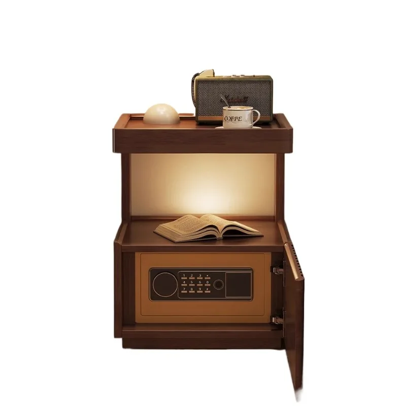 Solid wood bedside table, safe, integrated home safe, bedroom bedside with fingerprint and password storage cabinet