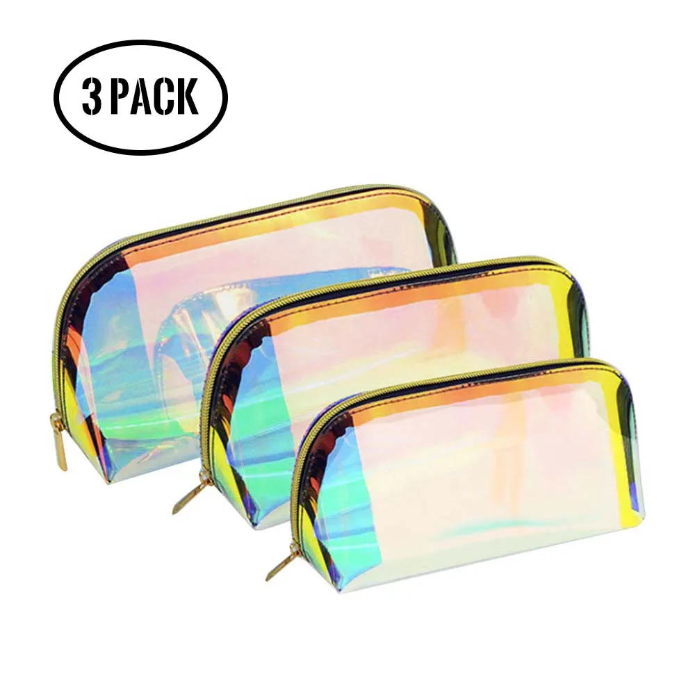 3 Pack Clear Holographic Makeup Zipper Pouch Available for Custom