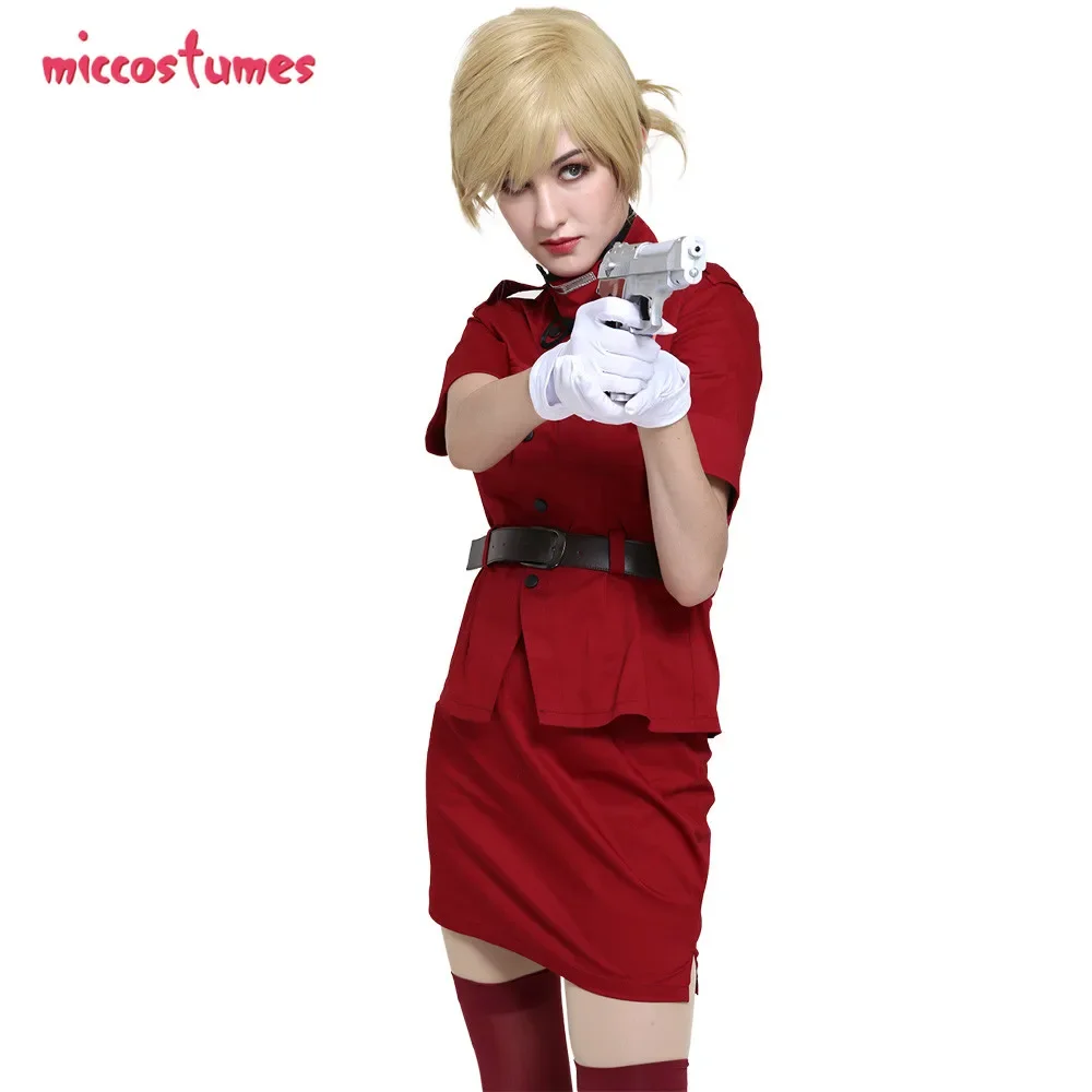 Miccostumes Women's Burgundy Red Cosplay Costume Uniform Set With Gloves and Stockings for Women Halloween Cosplay Costume