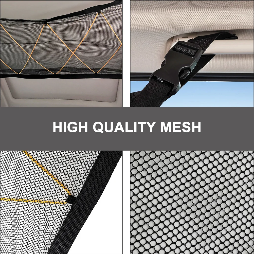 

1Pcs Car Roof Storage Bag Black Mesh Chain Pouch Durable Hanging Storage Organizer Drawstring Container for Car Backseat