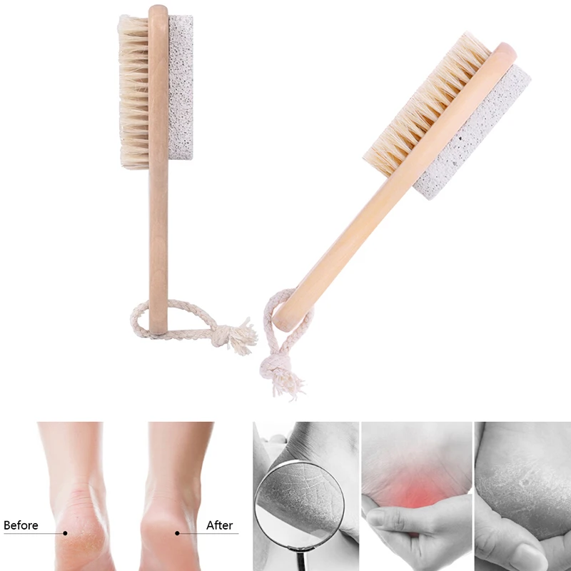 

1PCS Foot Care Bristle Scrub Brush Wooden Handle Pumice Stone Remove Dead Skin