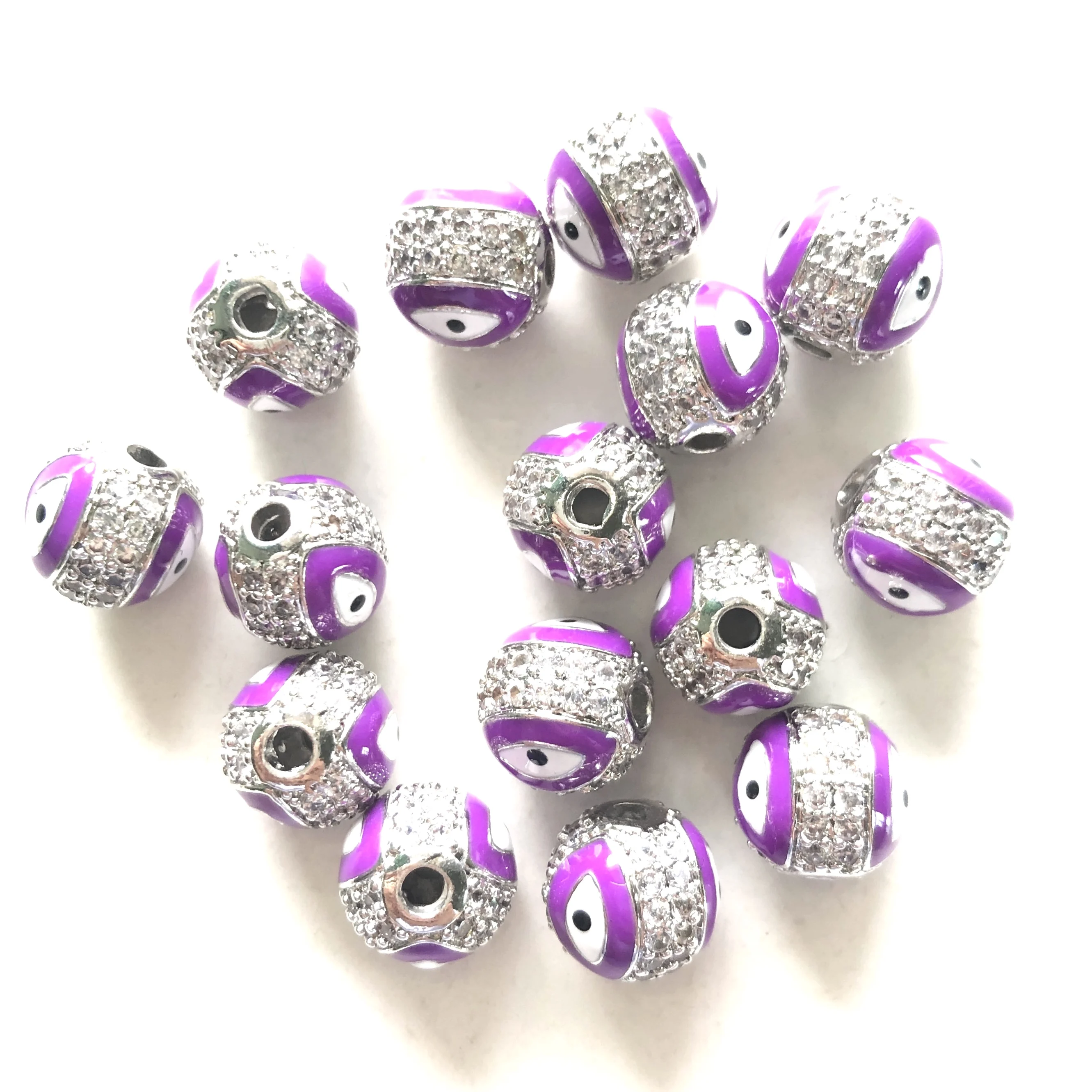 10pcs/Lot 10mm Evil Eye Print Silver Color Round Ball Spacer Beads for Women Bracelet Making Gold-Plated Jewelry Waist Accessory