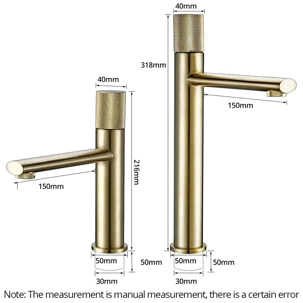 Grifo moleteado Grifo de lavabo de oro cepillado Grifos de baño Mezclador de fregadero frío y caliente de un solo mango Grifo de lavabo moleteado