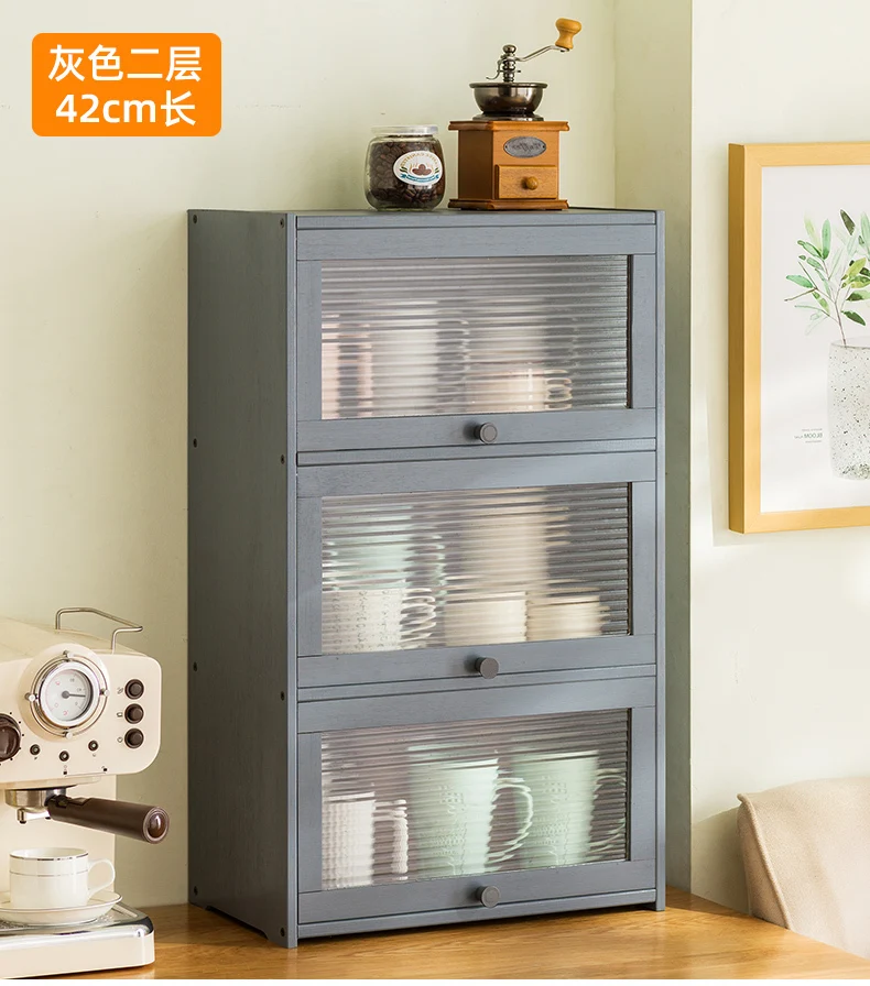 Natural Bamboo Storage Cabinets Dustproof Acrylic Doors Cup Holder Tea Set Display Kitchen Organizer Dining Room