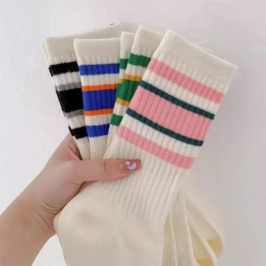 5/10 Pairs New High Quality Mid-tube Women's Casual Socks Fashion Breathable Casual Women's Socks Cotton Women Stripe Socks