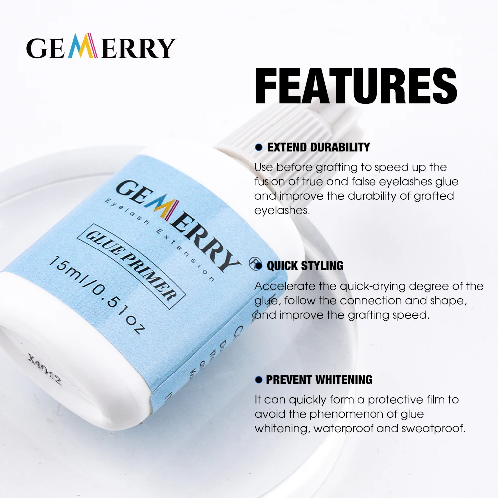 GEMERRY 15ml Eyelash Extension Glue Primer for False Lash Extend Time Adhesive Bonding Before Planting Professional Makeup Tools