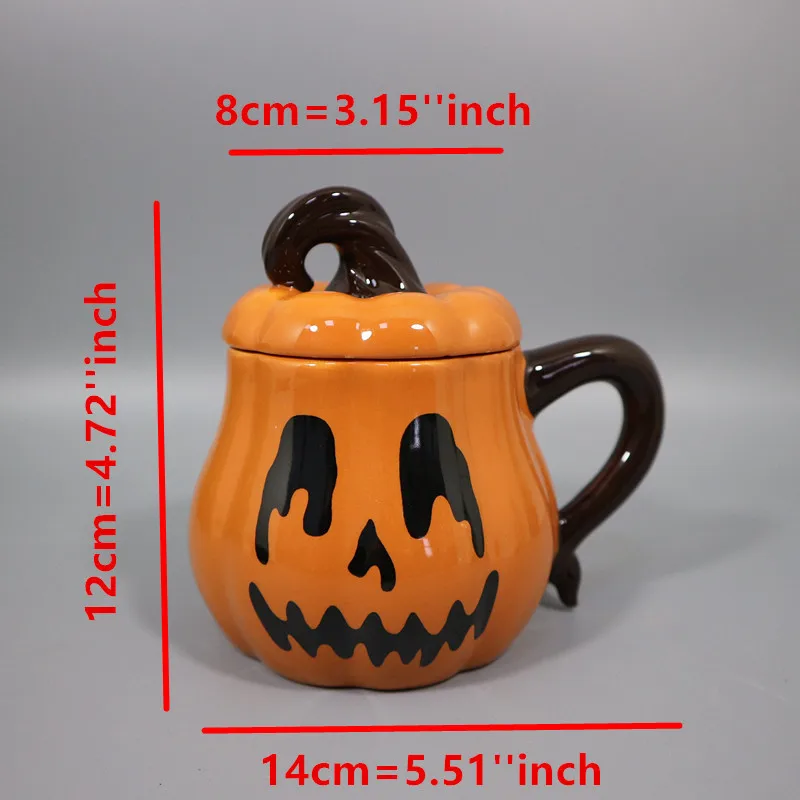 Novetly Halloween Pumpkin Cup 350ML Ceramic Mug Family with Pumpkin Imps Shape Coffee Cup with Lid