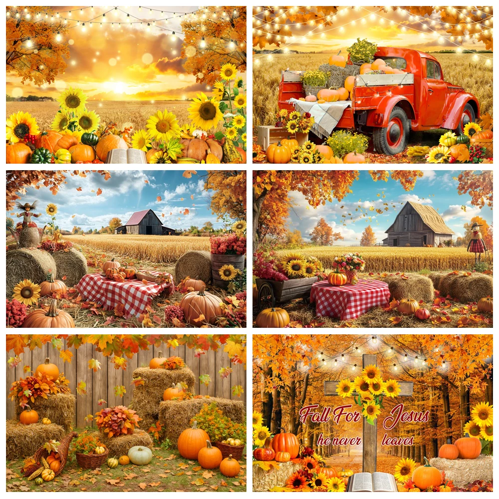 

Autumn Scenery Backdrop Fall Farm Barn Maple Pumpkin Harvest Thanksgiving Kids Baby Portrait Photography Background Photo Studio