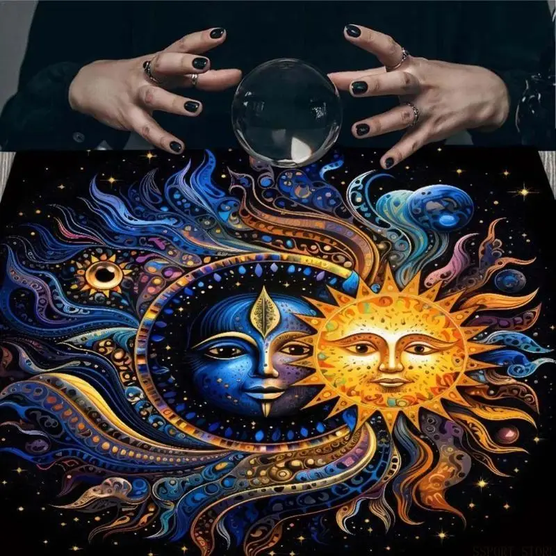 

U2JB Tarots Tablecloth Divinations Tapestry Moon & Sun Astrologys Tablecloth Decors
