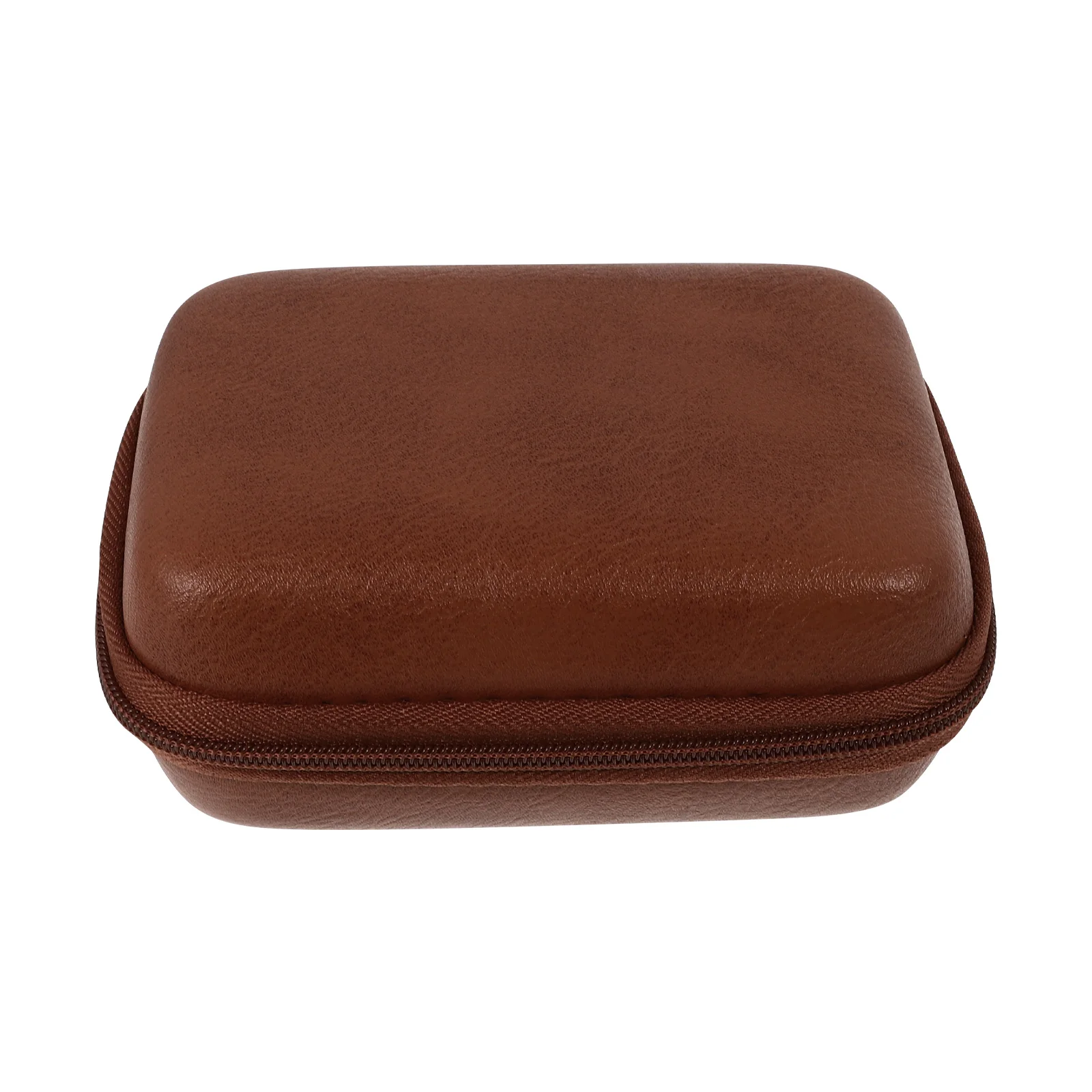 

Headphone Storage Bag Pu Earbuds Case Deep Brown Square Portable Travel Carry Pouch For Data Cables Accessories