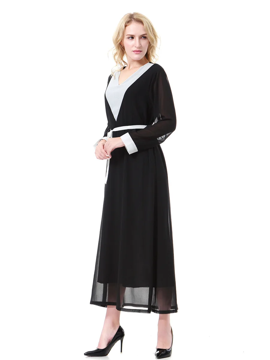 Medio Oriente Musulmano 2025 Nuove Donne di Modo con codice di Colore Casual Alla Moda Allentato Elegante Scollo A V Manica Lunga Telai Abiti Femminili