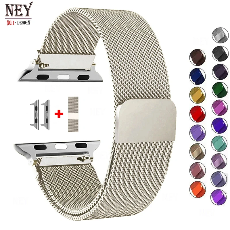 Bracelet en métal boucle milanaise pour Apple Watch, 45mm, Ultra 2, 49mm, 44mm, 41mm, 40mm, Série 9, 8, 7, 6, 5, 4, SE