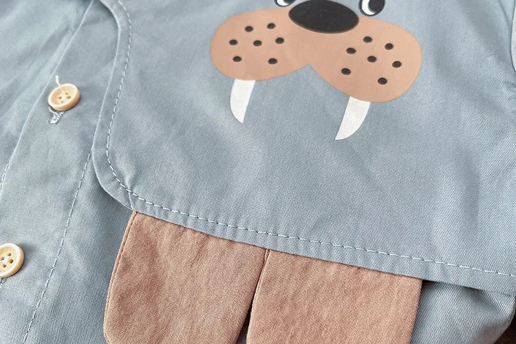 Toddler Baby Boys 2Pcs Spring Outfit Lapel Collar Long Sleeve Shirt Elastic Waist Denim Pants