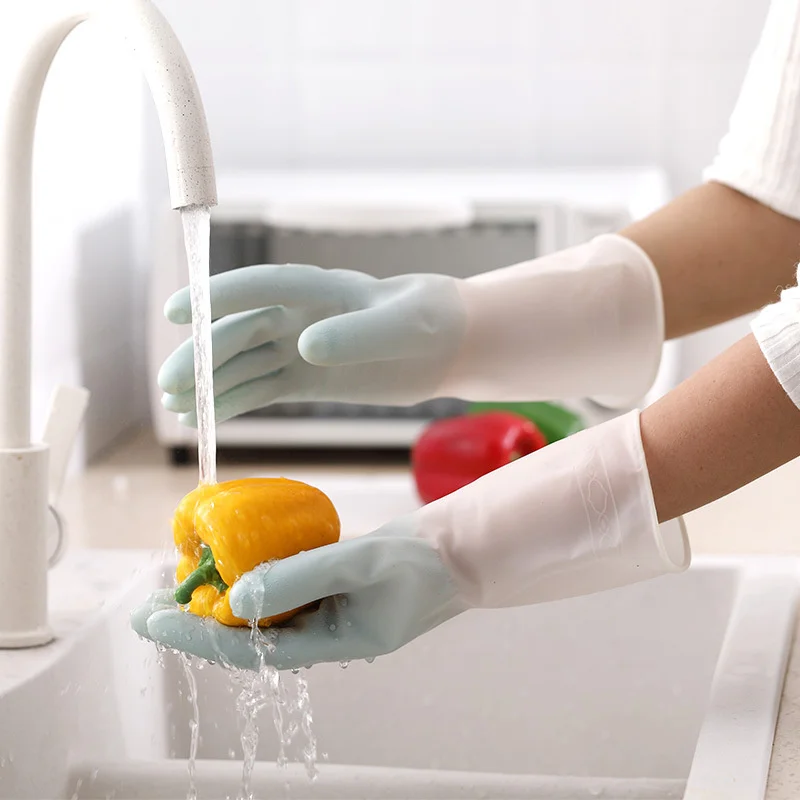 1Pair Cleaning Gloves Dishwashing Cleaning Silicone Gloves Scrubber Dish Washing Sponge Rubber Gloves Cleaning Tools