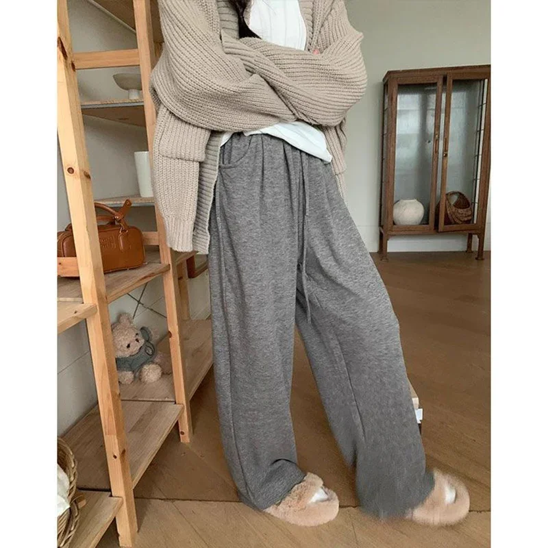 Female High Waist Loose Thin Casual Pants Girls Solid High Waist Pants Women Korean Ins Fashion Straight Leg Trousers