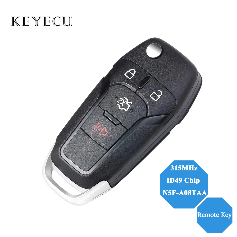 Keyecu 4Buttons Replacement For Ford Fusion 2013 2014 2015 2016 Flip Remote Car Key Fob 315MHz With ID49 Chip FCC ID: N5F-A08TAA