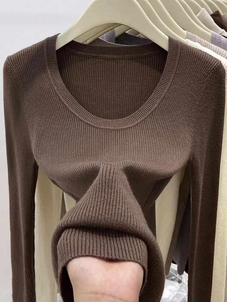 

Zjaiss Solid Color O-neck Knitted Pullovers 2025 Women's Autumn Winter New Slim Fit Sweater Soft Warm Simple Base Layer Top