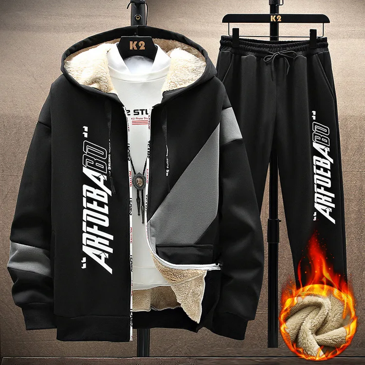 

2024 Winter New Men's Set with Thick Fleece for Wind and Cold Protection and Warmth, Daily Leisure Outdoor Sports Set