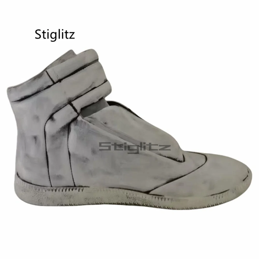 White Graffiti Casual High Top Boots for Men Women Genuine Leather Breathable Sports Shoes Flats Round Toe Sneakers Couple Shoes view 3