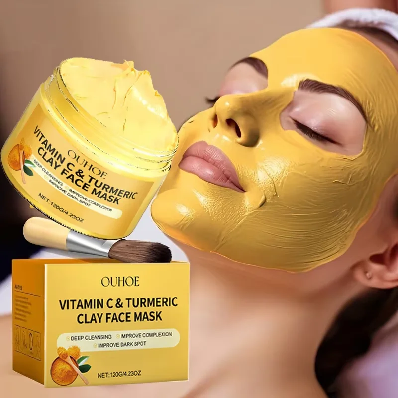 Turmeric Clay Face Mask Vitamin C Deep Cleansing Facial Improves Dark Spots Hydrating Skin Care Tightens Skin Evens Skin Tone To