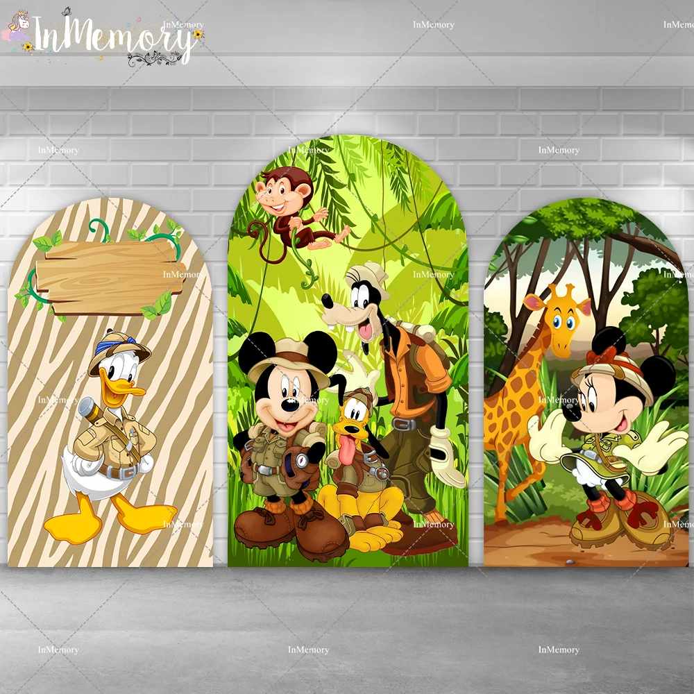 Safari Wild One Arch Chiara Backdrop Cover Cartoon Mickey Minnie Baby Shower Birthday Background for Photo Studio Elastic Covers