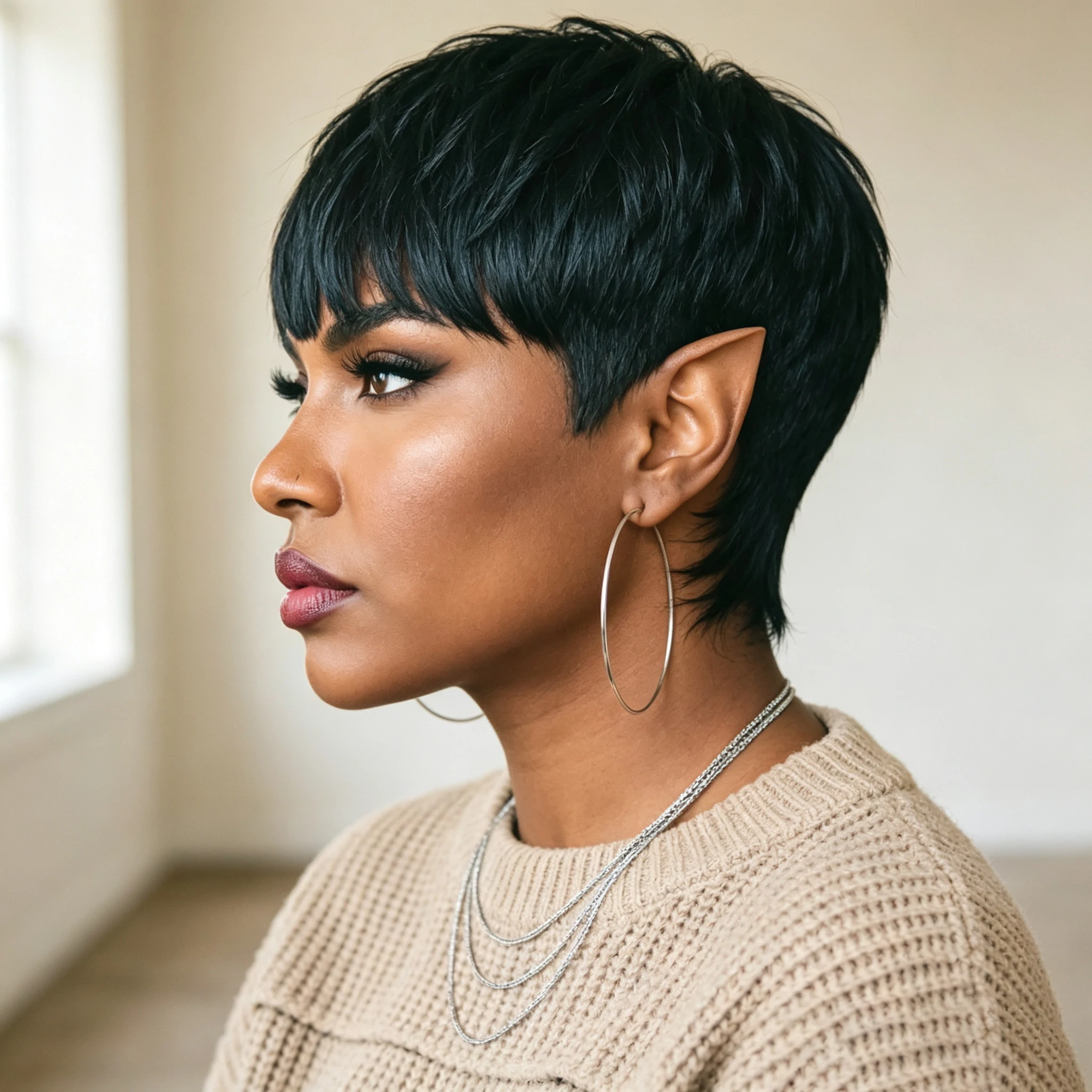 Short Layered Pixie Cut Human Hair Wigs for Women, Full Machine Made Wig, Halloween Cosplay Wig, Daily & Party
