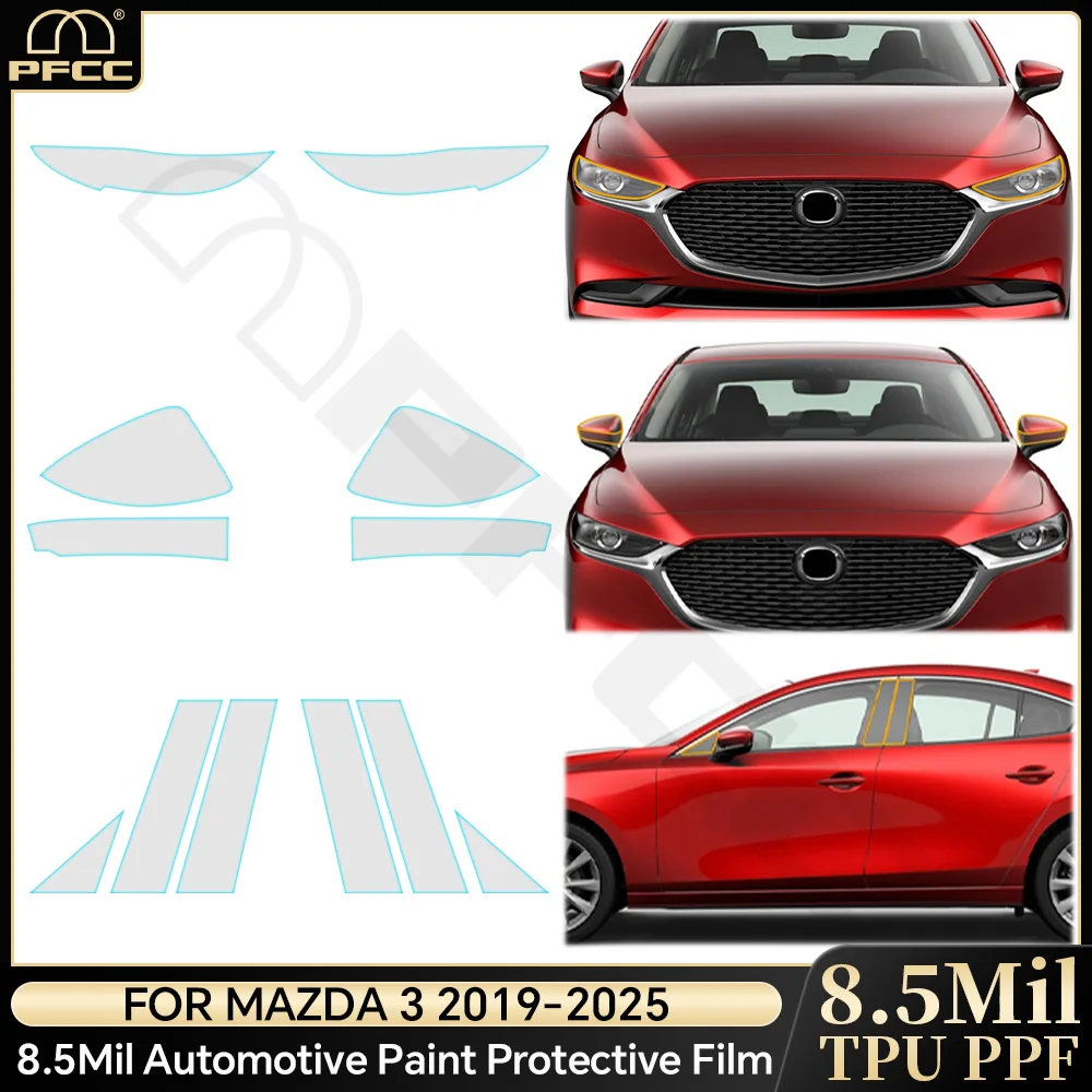 

Pre Cut For Mazda 3 2019-2025 Car Headlight Rearview B C Pillars TPU Paint Protection Film PPF Bra Clear Kit Anti-scratch Cover
