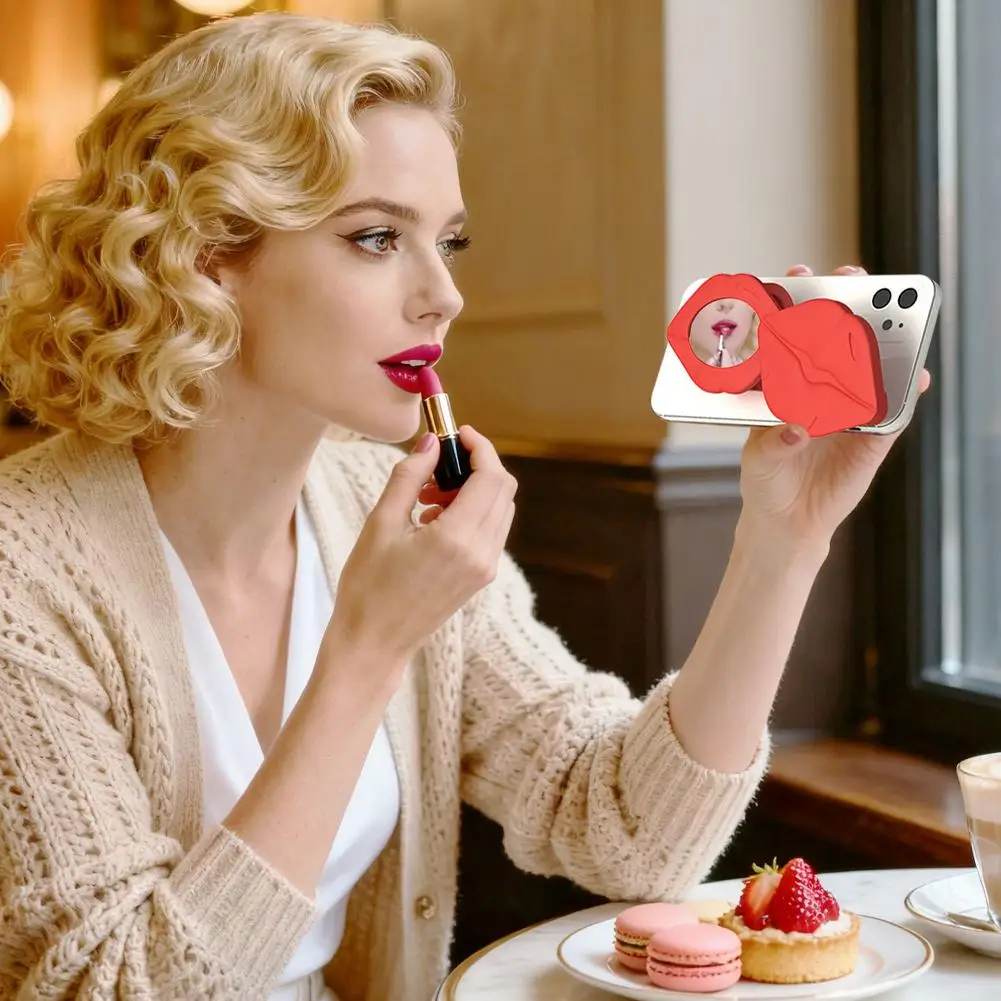3-in-1 Lip-Shaped Phone Grip with Mirror, Socket Stand , and Lipstick Holder - A Fashionable Accessory for Women Works with iPho