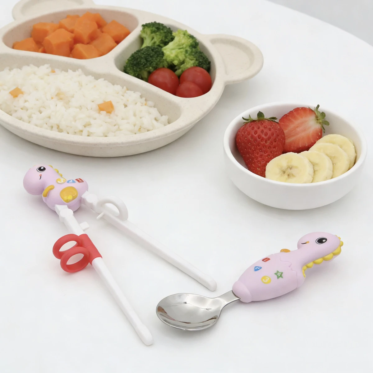 2pcs Cute Animal Learning Chopsticks /Spoon, Training Chopsticks for Toddler Beginners Baby Children