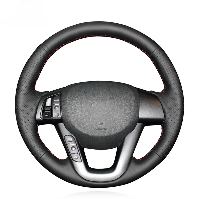 Black Faux Leather Hand-stitched Car Steering Wheel Cover for Kia K5 Optima 3 2008 2009 2010 2011 2012 2013