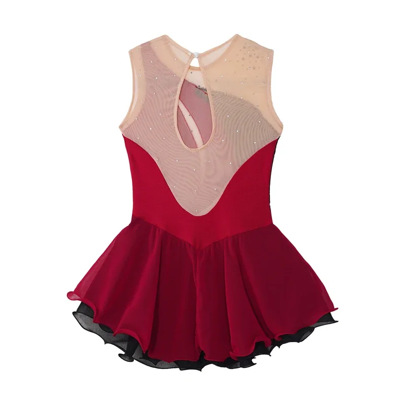 Bambini ragazze pattinaggio di figura vestito da ballo senza maniche strass balletto Tutu ginnastica body concorso prestazioni Dancewear