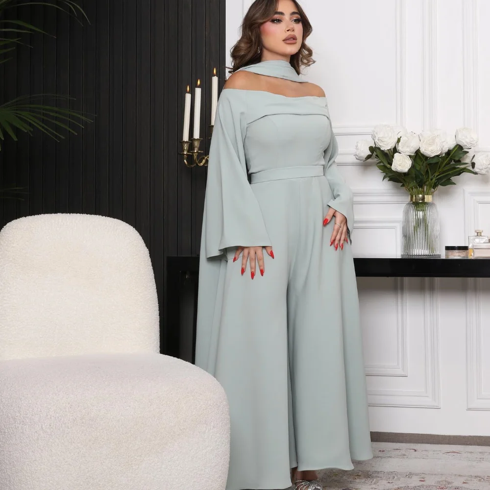 

Simple Jumpsuit Evening Dress For Sexy Women 2024 New فساتين السهرة Dubai Straight Elegant Boat Neck Cocktail Party Prom Gown