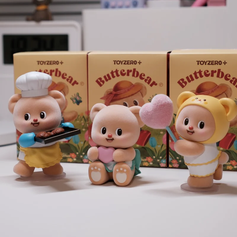 Butterbear Sweet Life Series Blind Box Doll Toys Action Figure Butterbear Flocking Figurines Model Doll Toys Desktop Gifts Girls