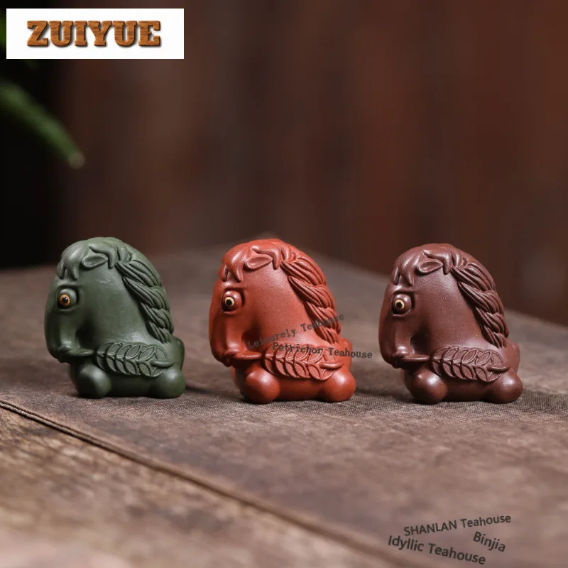 Yixing Purple Clay Make A Fortune Horse Tea Pet Antique Lucky Model Tea Figurine Play Toys Tea Statue Ornaments Accessories