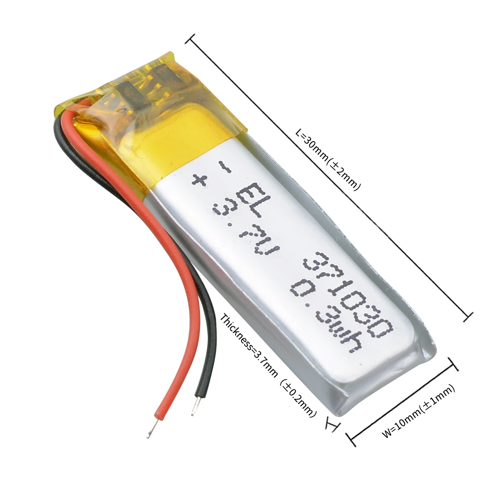 JST 2.0mm 2pin 371030 3.7V 0.3wh Rechargeable Lithium Li-ion Polymer Battery 401030