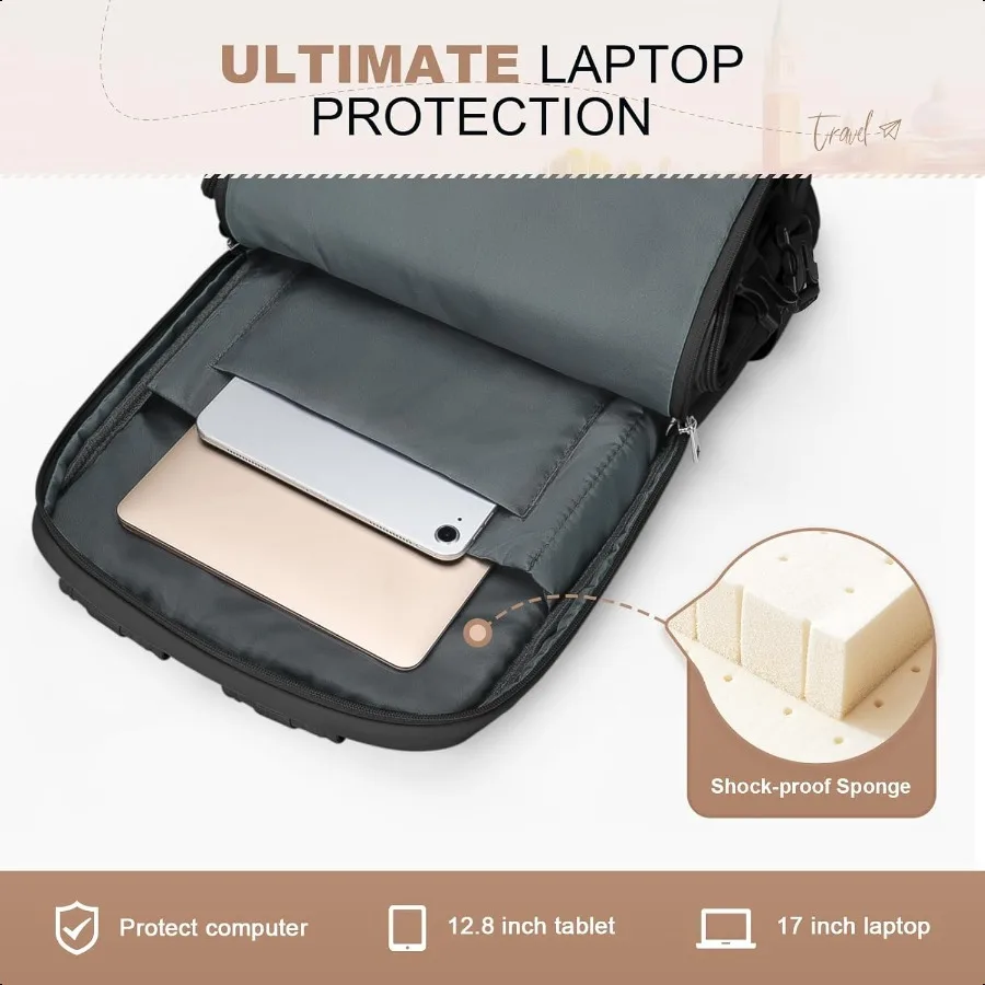 Mochila de viagem para mulheres men35l mochila para laptop se encaixa 17 Polegada laptop à prova d'água mochila de transporte para aviões com destacável