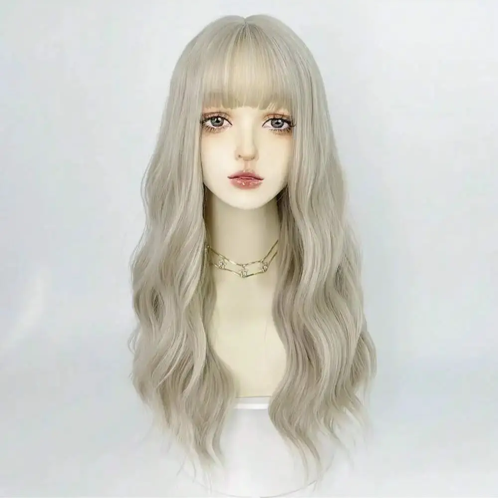 

MSIWIGS Light Blonde Wavy Women Synthetic Wigs with Bangs Lolita Cosplay Fluffy Hair Wig for Daily Party