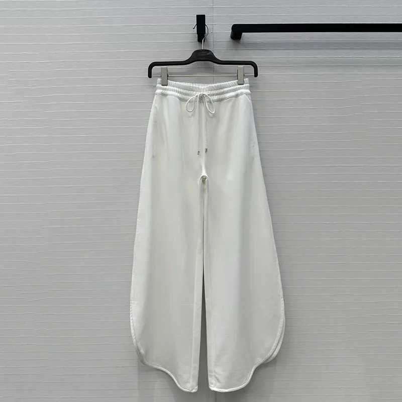 Pantaloni casual da donna, pantaloni con elastico in vita con coulisse e orlo diviso, pantaloni a gamba larga in puro cotone di alta qualità, 2026, primavera, y2k