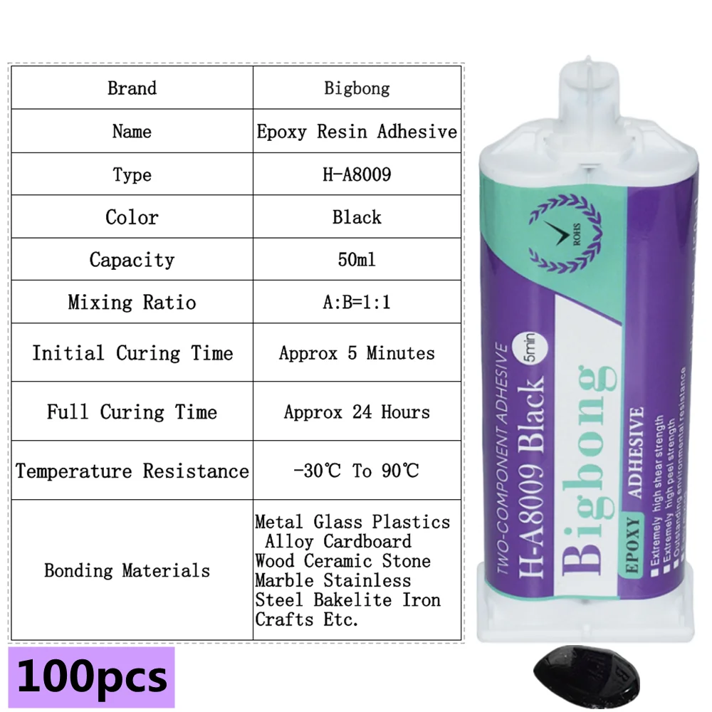 100 Stück Dichtungskleber Epoxidharz Superklebstoffe 50ml AB-Klebstoffe 1:1 Zweikomponenten-Flüssigklebstoff Bigbong Schwarze Epoxidharze – Detail 1