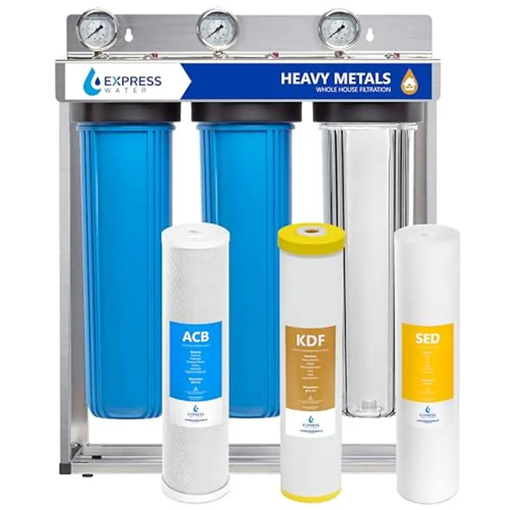 3-Stage Stainless Steel Water Filtration System Reduces Heavy Metals Improves Water Quality Quick-Change Cartridges Versatile &