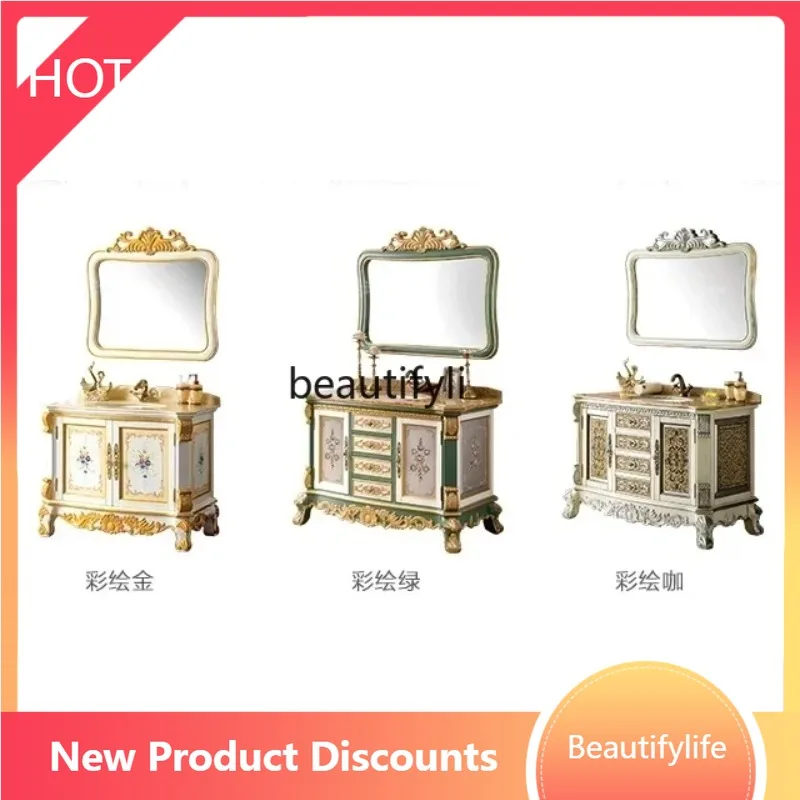 

smt53 New European Style Bathroom Cabinet Oak Washbasin Combination Bathroom French Wash Basin Washstand Painted