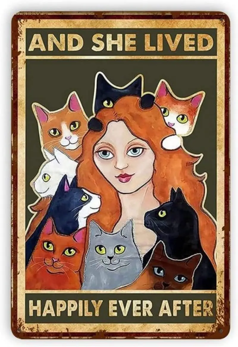 عتيق وعيش بسعادة على الإطلاق بعد علامة القط المعدنية العتيقة من القصدير للحانات والمطاعم والمقاهي والحانات #1