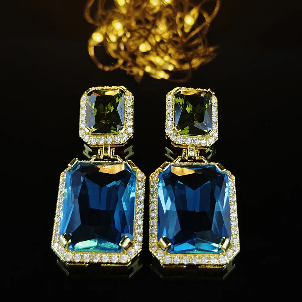 New Products Luxury Blue Green Pear Princess Earrings for Women Anniversary Free Shipping Items E7968